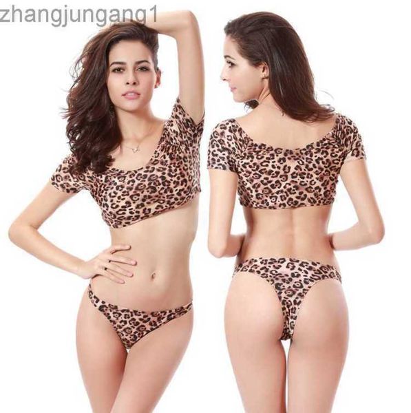 

designer fashion brazil swimwear 2023 leopard pattern bikini two piece fashion nylon split swimwear dm062 t shirt, White;black