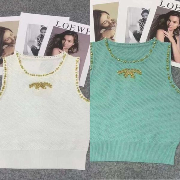 

courreges women's tanks beads knitted vest sleeveless sweater tank top, White