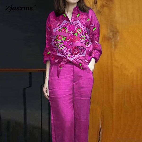 

women's two piece pants set pakaian jalanan wanita vintage kerah rebah lengan panjang dua potong mode musim semi kasual bermotif kemeja, White