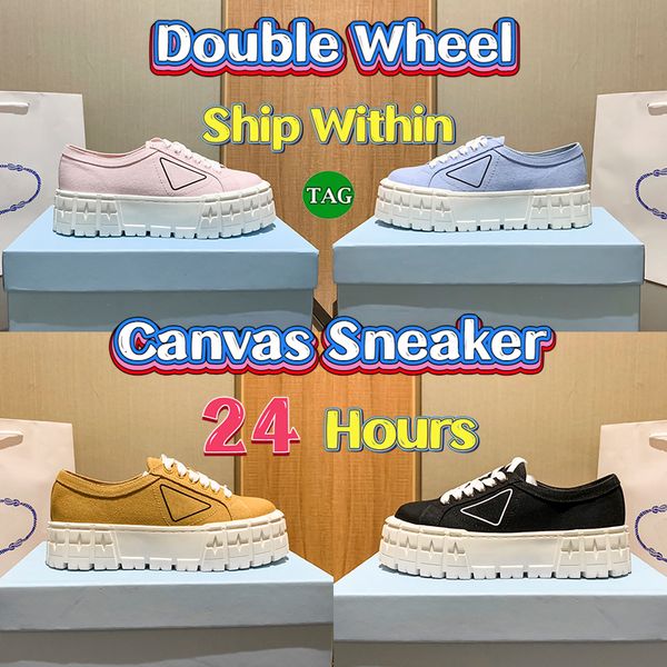 

double wheel nylon casual shoes gabardine sneakers dsigner womens logo canvas trainers women sneaker trainers triple thick bottom luxury fla, Black