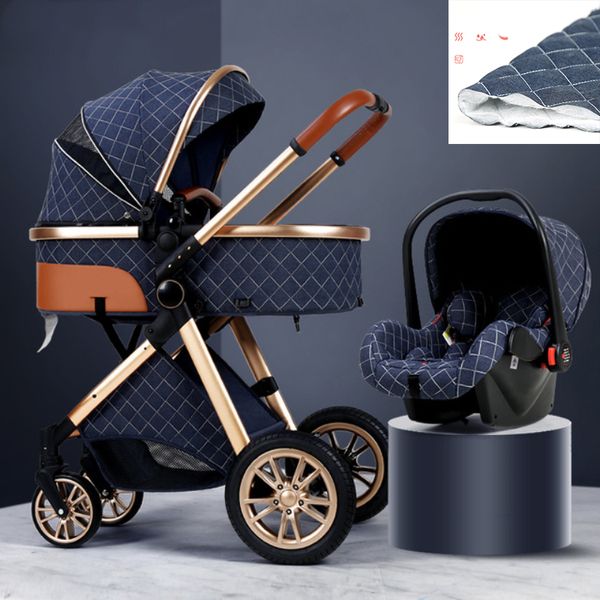 

luxury baby stroller 3 in 1 high view pram foldable pushchair bassinet&car seat