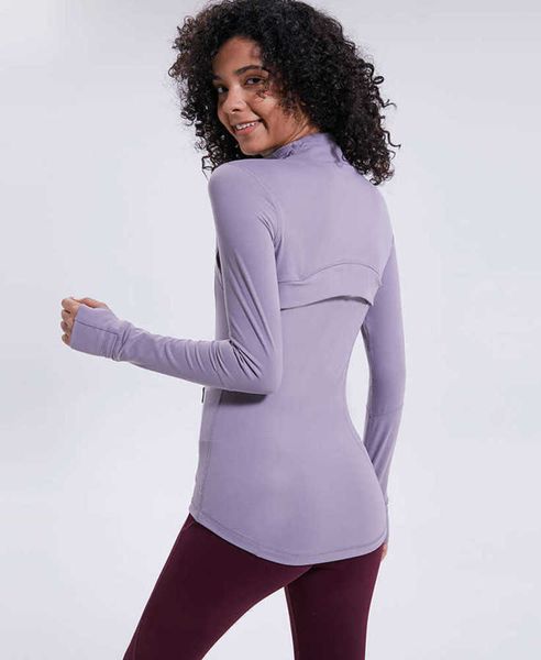 

l-78 autumn winter new zipper jacket quick-drying yoga clothes long-sleeve thumb hole training running women slim fitness coat quick drying, Gray
