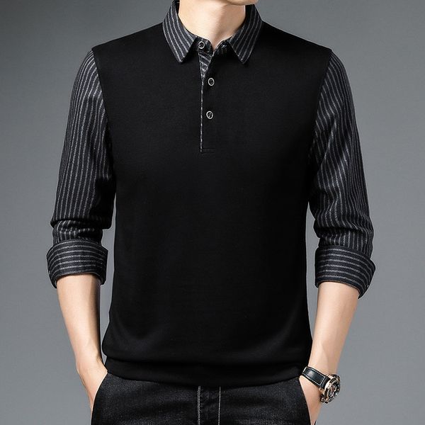

men's polos fashion men striped polo shirts for men solid color casual designer long sleeve button collar men's clothing 230515, White;black