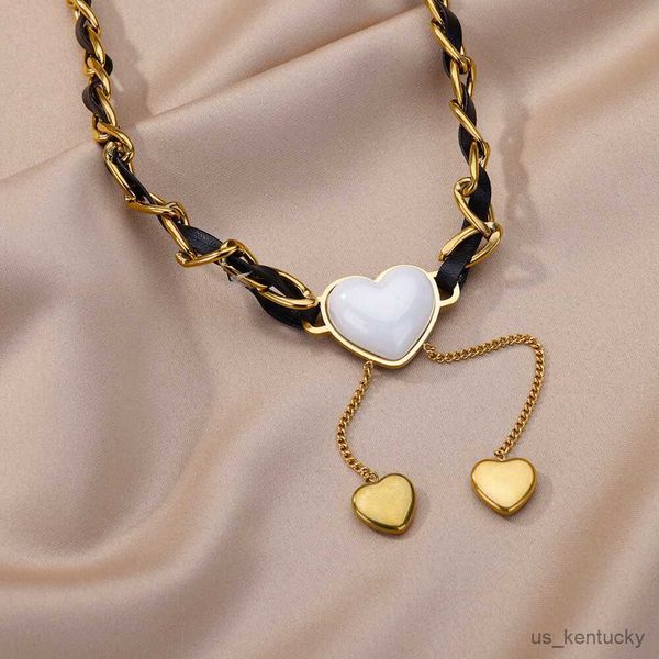 

pendant necklaces vintage gold color stainless steel heart pendant nelace for women street rustproof ne choker jewelry gift, Silver