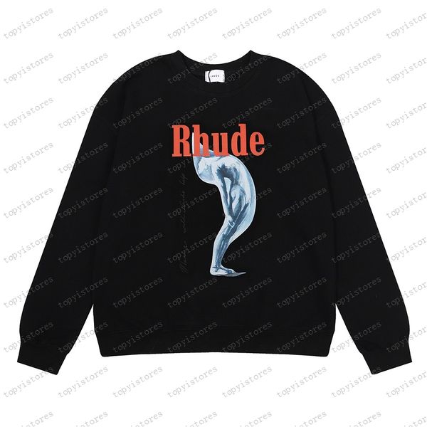 

rhude hoodie 23ss mens designer hoodies casual men women sweatshirts for autumn fashion casual pullovers us size s-xl, Black
