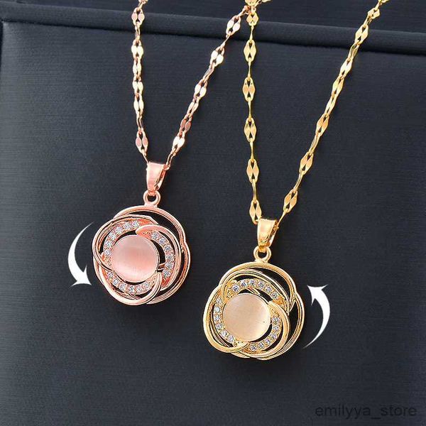 

pendant necklaces classic rotatable stainless steel necklace for women rose gold color choker chain jewelry, Silver