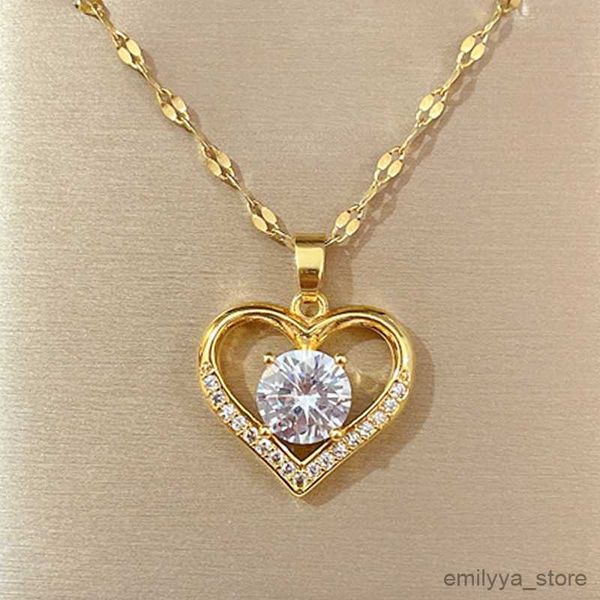 

pendant necklaces heart pendant necklaces for women golden color titanium stainless steel neck chain girl female jewelry, Silver