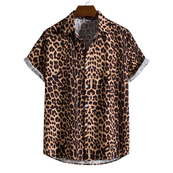 

men's casual shirts leopard floral shirt men camisa masculina brand slim fit short sleeve hawaiian shirt men party beach casual shirts, White;black