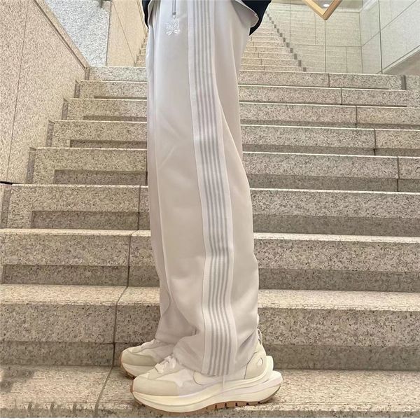 

men's pants white stripe needles sweatpants men women 1 1 embroidered butterfly awge needles track pants 230516, Black