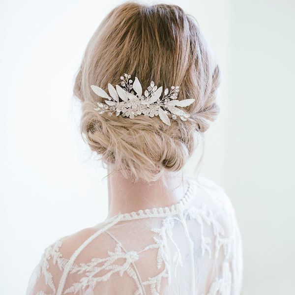 

fs-0023-a handmade bride hair comb silver leaf flower crystal hair ornament sinmei sen wedding headwear alloy flower handmade insertion comb