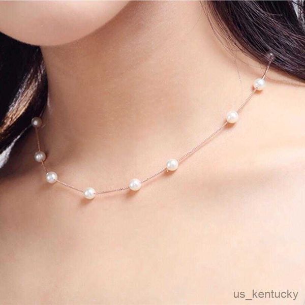 

pendant necklaces new exquisite 6mm pearl box chain nelaces for women trend short clavicle chain jewelry, Silver