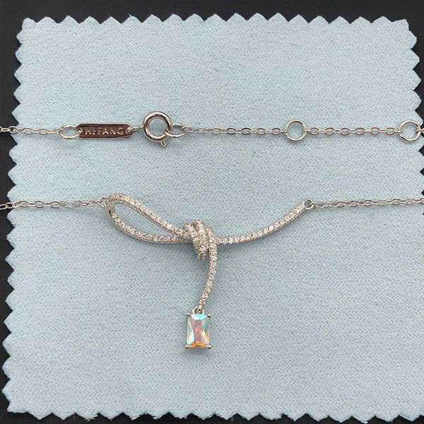 

he family aurora small sugar ribbon knot collar chain women's light luxury fashion personality necklace same style, Silver