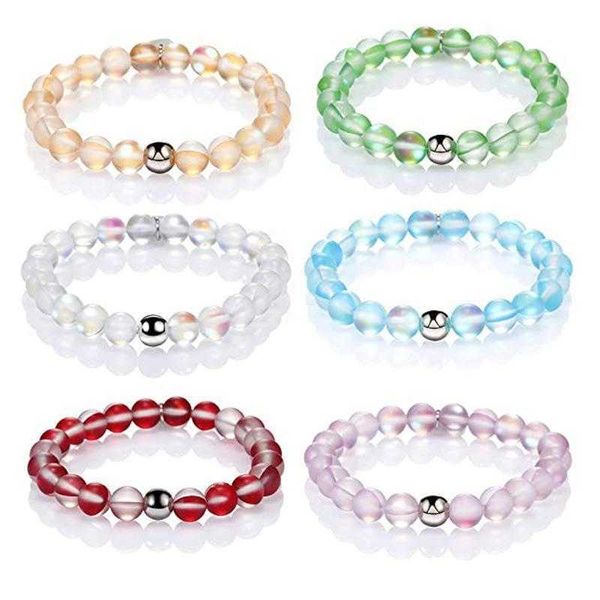 

colorful moonstone glitter stone strand beaded elastic string bracelet, Black