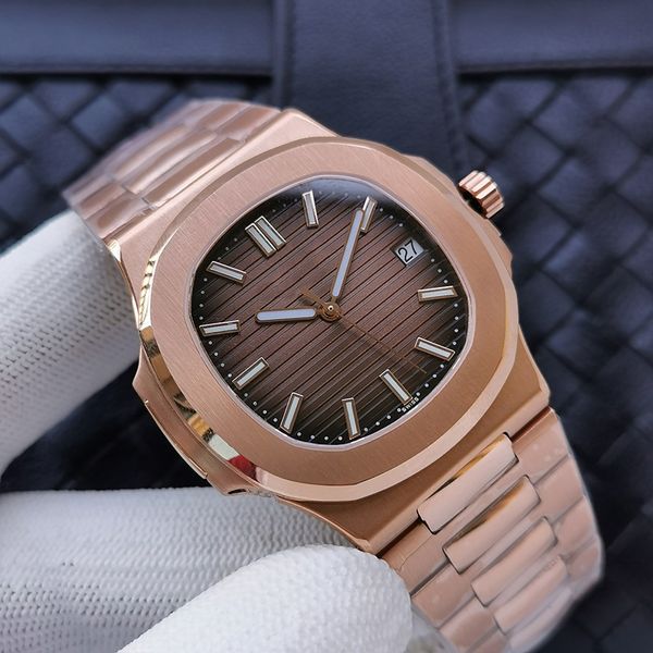 

mens watch nautilus automatic mechanical sapphire stainless steel 5711 glass back mens wristwatches montre de luxe luminous elegant watches, Slivery;brown