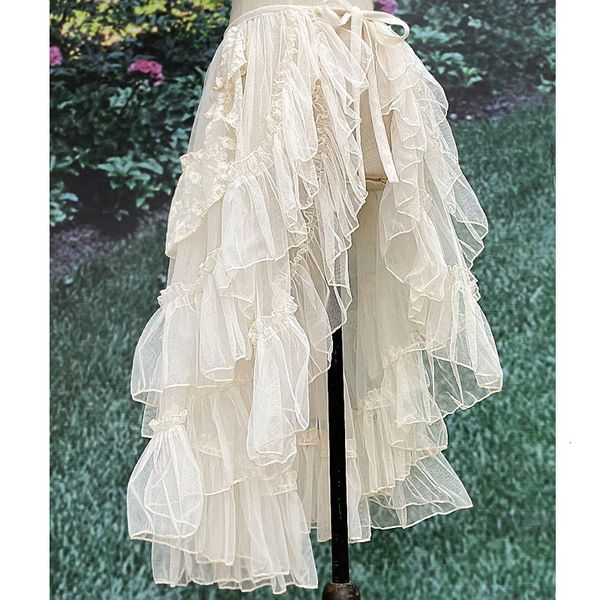 

skirts double layered lolita waist curtain sheer cover up skirt 230516, Black
