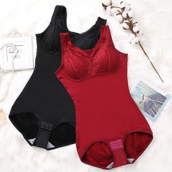 

waist tummy shaper plus size women's slimming underwear winter plus velvet thermal bodysuit body shaper with push up chest pad shapewea