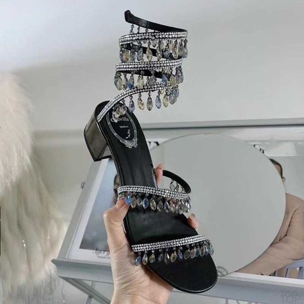 

rene caovilla new women's sandals crystal black bling entangled rhinestone heels summer shoes for women 35-43h
