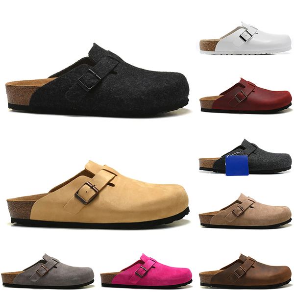 

boston clogs mens womens clog slippers oiled leather bag head pull cork suede slides autumn winter loafers shoes classic tan brown black fas