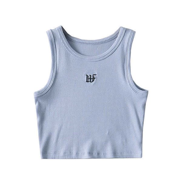 

wind i-shaped short tank women with lettering printed open navel sports suspender for bottoming and wearing outside in summer, White