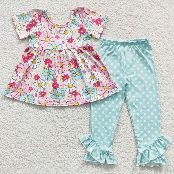 

new fashion baby girl clothes sets flower boutique kids clothing girls short sleeve tunic pants outfits milk silk wholesale children suit, White