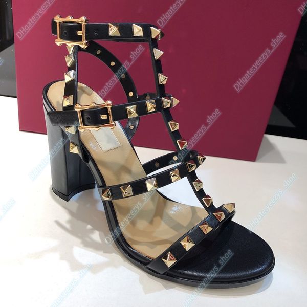 

designer woman man slippers luxury brand rivet sandal leather strappy black white yellow gold silver rose red high heel ladies wedding party