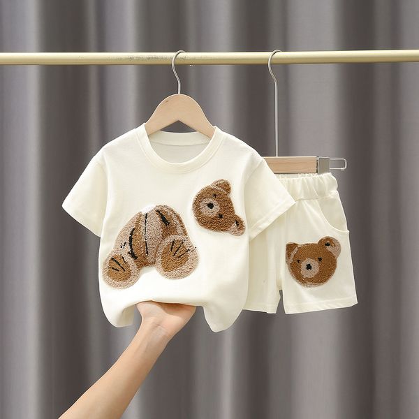 

New Boys Summer Clothing Children T-shirt Short Sleeve Pants Set 2 pieces Set Kids Baby Boys Clothes 1 2 3 4 Years, Beige