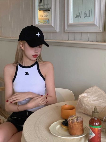 

2023 spring/summer new style slim fit contrast color tank for women, White