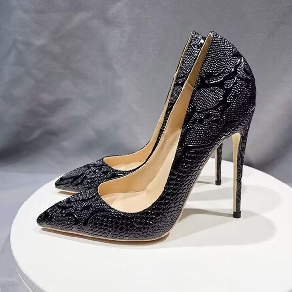 

black embossed crocodile red bottom women shoes luxury brand cl red soles party lady purple silver print pointy toe high heel shoes slip on