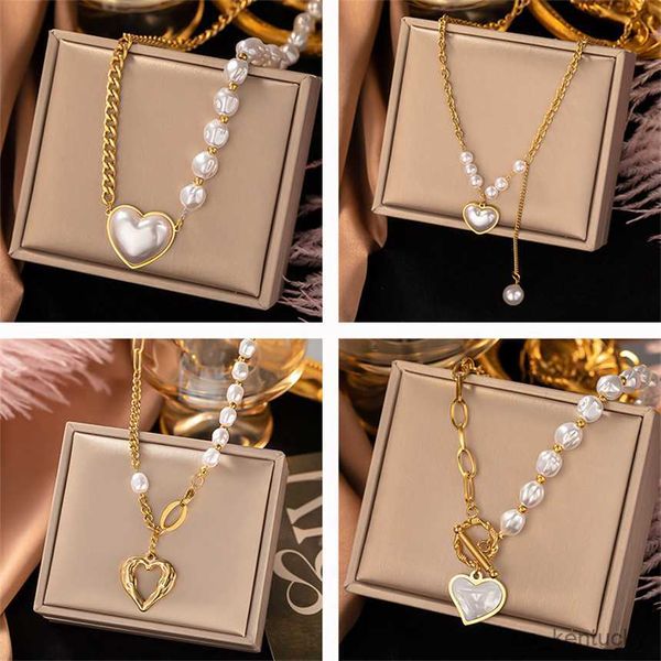 

pendant necklaces stainless steel styles butterfly heart she pearl tassels irregular chain ladies nelace fashion exquisite jewelry, Silver