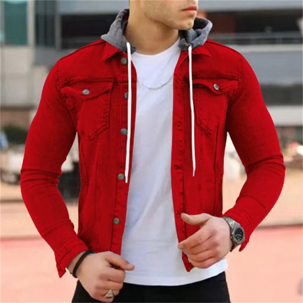 

fashion winter denim jacket men autumn men's casual hooded jacket new stitching slim cardigan y2k solid color coat outerwear m-3xl, Black;brown