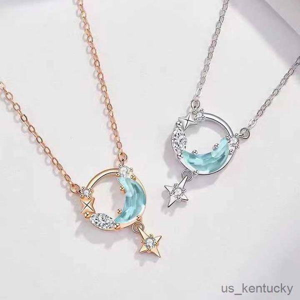 

pendant necklaces star moon zircon nelace for women fashion simple chain girlfriend gift dream jewelry accessories, Silver