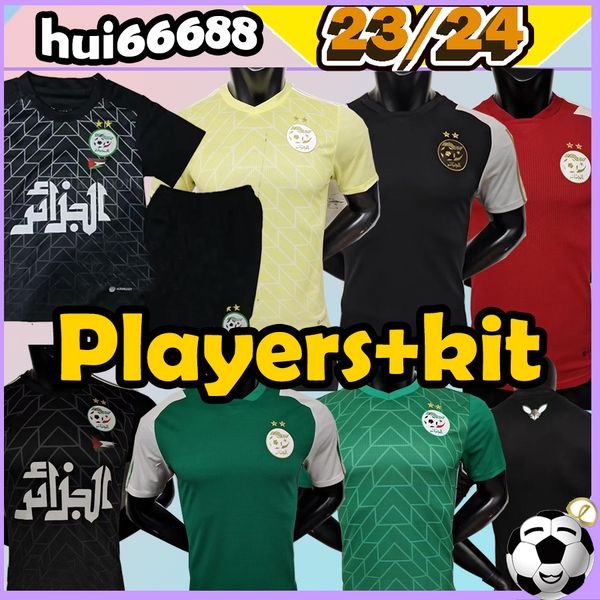 

23/24 player algeria national team soccer jerseys2023 2024 delort ounas bentaleb mahrez bennacer belaili slimani player kids socks football, Black;yellow