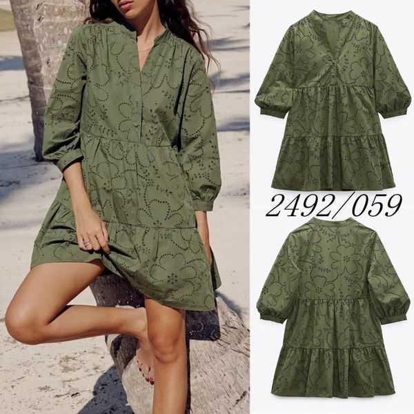 

dresses spring new dress unizera women's clothing green rest retro vneck loose hollow embroidery short dress female 2492059, Black;gray