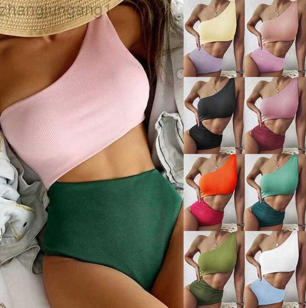 

designer bikini qianmo clothing 2023 bikini color block one shoulder conservative one piece swimwear women's bikini set fashion, White;black