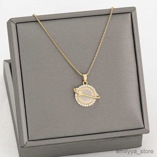 

pendant necklaces design sense dream planet pendant women necklaces temperament fashion female stainless steel clavicle chain ladies neck je, Silver