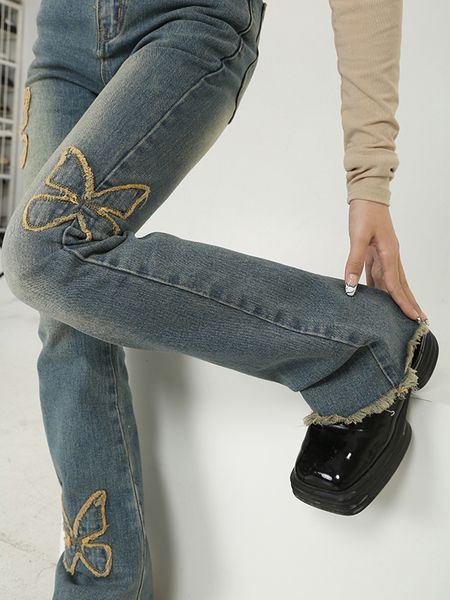 

women s jeans denim y2k pola kupu kupu celana panjang kargo grunge pinggang tinggi fashion harajuku fairycore 230516, Blue