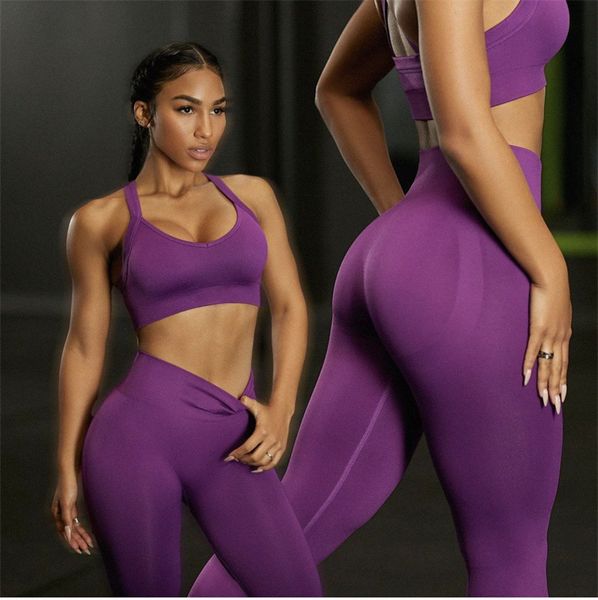 

seamless yoga wear 2 sets of sports underwear bra high waist lifting hip fitness pants set