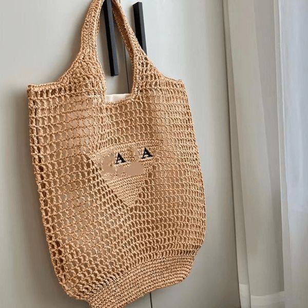 

designer bag beach bags luxury brand hollow letter straw bags handbag fashion weaving crossbody bag, Brown