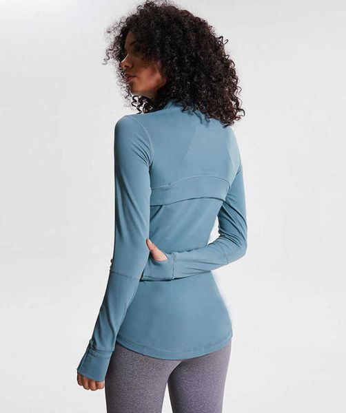

l-78 autumn winter new zipper jacket quick-drying yoga clothes long-sleeve thumbs hole training running women slim fitness coat, Gray