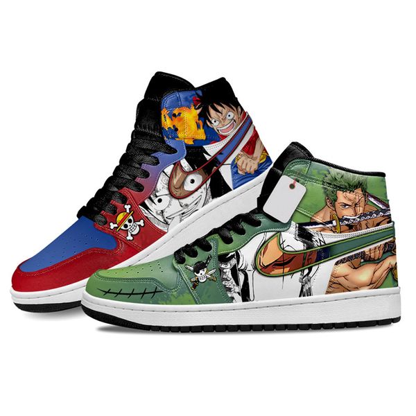 

fashion men women dress shoes luffy and roronoa zoro anime sneakers luxury high rubber graffiti leather design custom animes couple athletic, Black