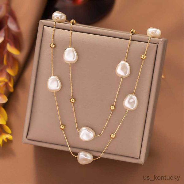 

pendant necklaces stainless steel layer heart she pearl pendant ladies nelace fashion exquisite jewelry, Silver