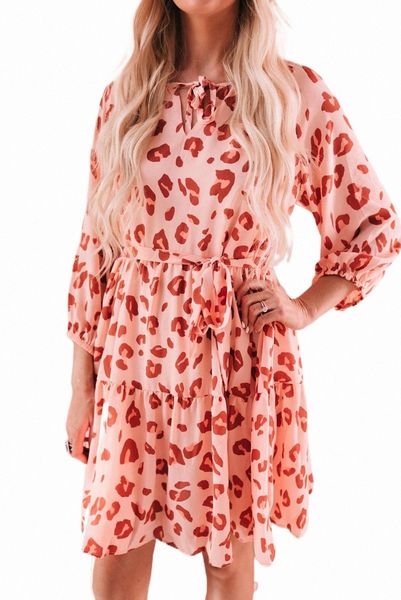 

pink leopard long sleeves short dress 2023 new n4f2#, Black;pink