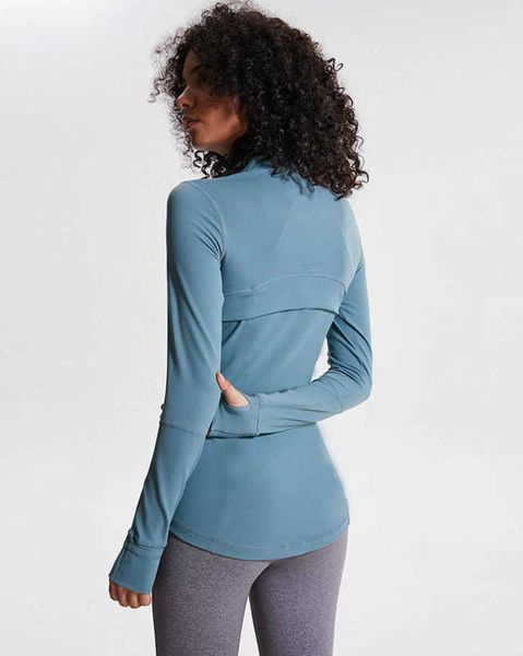 

l-78 autumn winter new zipper jacket quick-drying yoga clothes long-sleeve thumb hole training running women slims fitness coat43ess, Gray