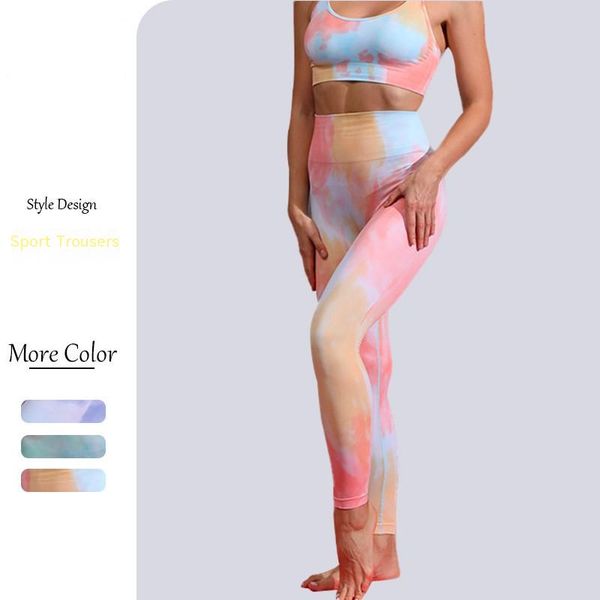 

seamless tie-dye yoga pants high waist fitness pants peach hip lifting yoga pants sports leggings quick-drying cropped pants