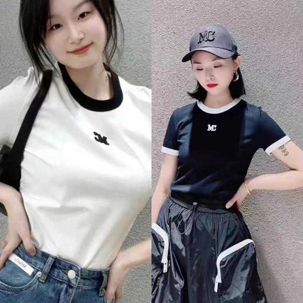 

mc2023 spring new mc zhangzai contrast round neck short sleeve shoulder american t-shirt women mbc1tee018, White