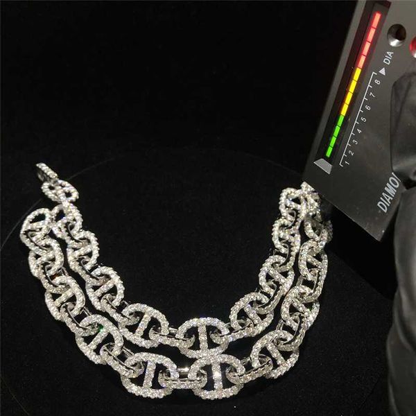 

wholesale hip hop moissanite jewelry cuban necklace 13mm iced out bling diamond link chain fashion links bracelet, Silver