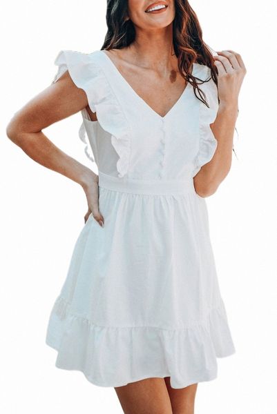 

white v neck ruffles open back a-line mini dress 00h2#, Black;pink