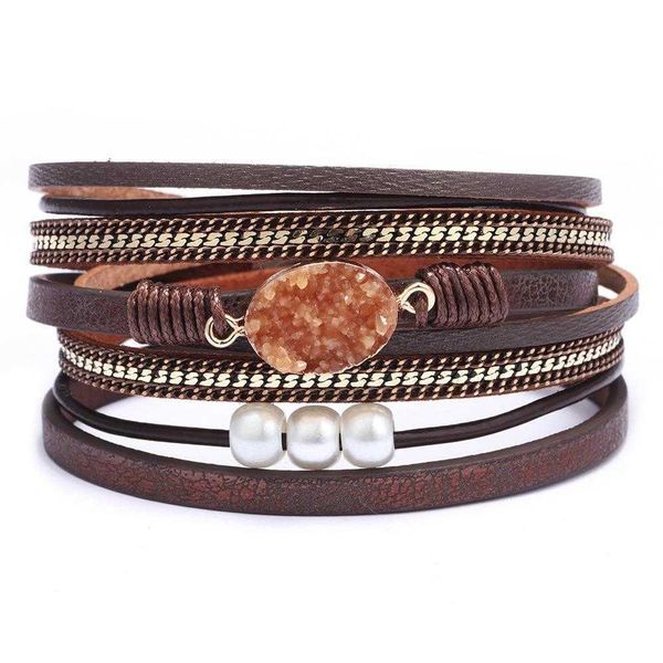 

leather bracelet womens fashion summer and autumn magnetic snap multi layer ruili affordable luxury ornament wholesale, Golden;silver