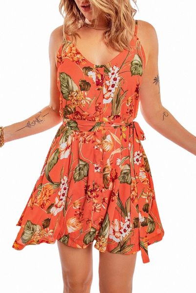 

orange sleeveless a-line floral dress 2023 new 97jd#, Black;pink