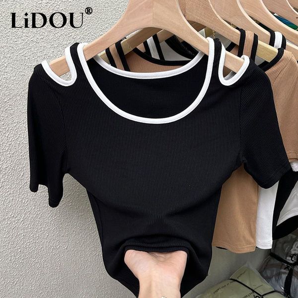 

women's t-shirt spring summer y2k korean fashion vintage lady pullover creative hipster street t-shirt solid color slim round collar wo, White